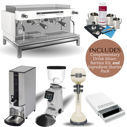 Crem EX3 2 Group Espresso Machine, Grinder and Hot Water Boiler Package - White or Black