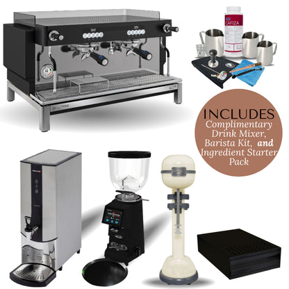 Crem EX3 2 Group Espresso Machine, Grinder and Hot Water Boiler Package - White or Black