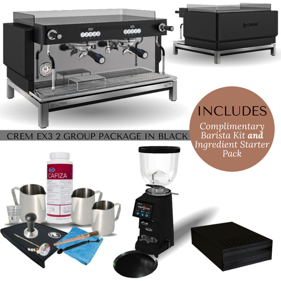 Crem EX3 2 Group Espresso Machine and Grinder Package in Black
